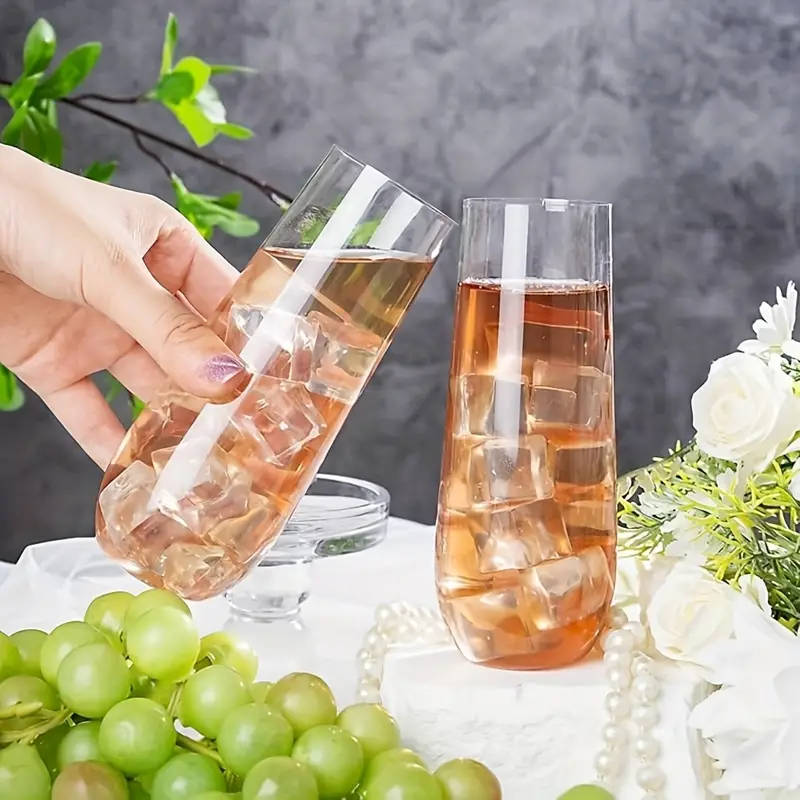 6 Piece Elegant Champagne Flutes - Reusable, Recyclable Plastic, Stemless & Shatterproof Glasses