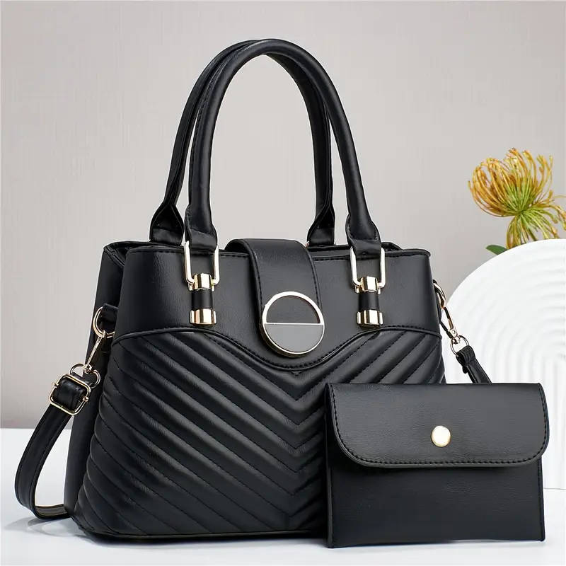 Elegant Faux Leather Tote Bag for Women Anime Theme Stain Resistant Fixed Shoulder Straps Zipper