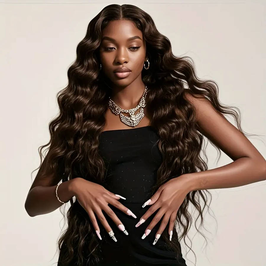 Women's Natural Long Black Brazilian Wet Curl Wig