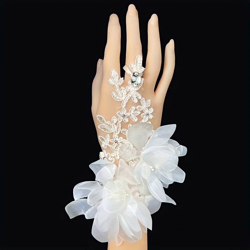 1 Pair White One Size Elegant Bridal Lace Gloves