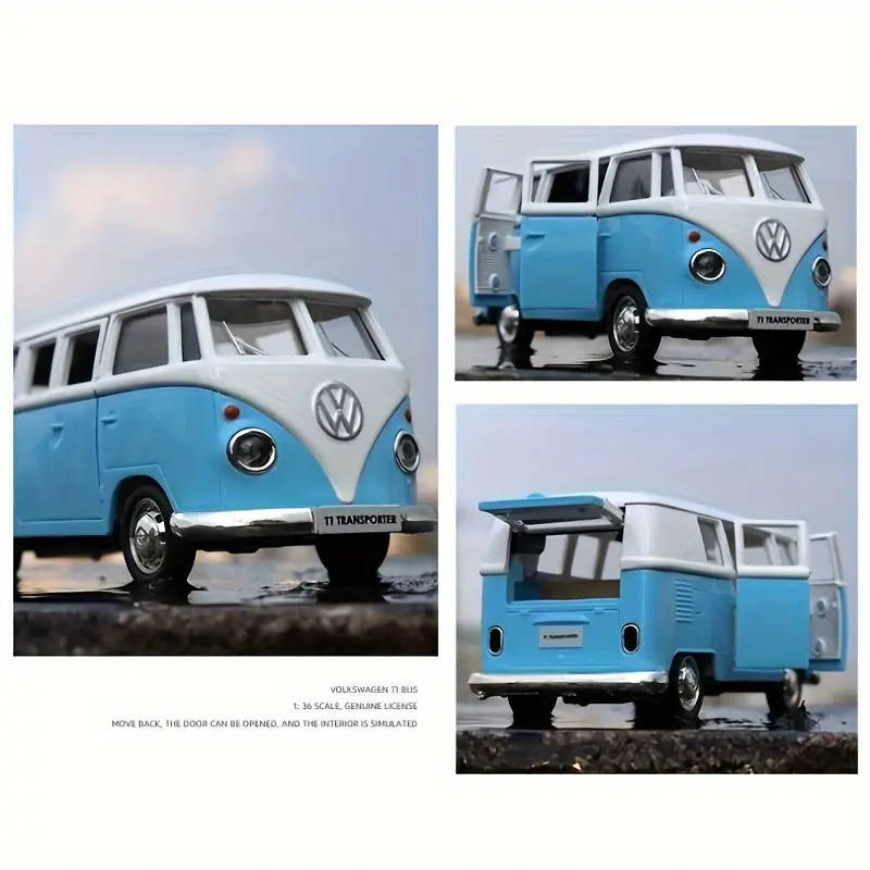 MAKEDA 1:36 Scale Alloy for VOLKSWAGEN T1 Bus Toy - Pull-Back Action, Opening Doors, COLOR: BLUE