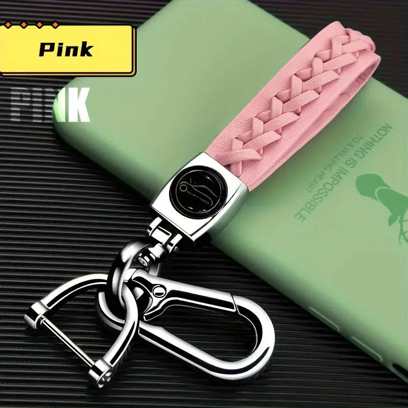 1 x Men's Braided PU Leather Strap Car Keychain Red