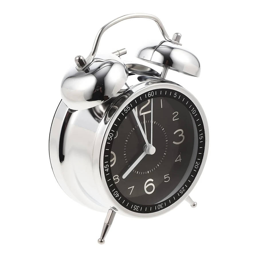 1pc Chic Metal Alarm Clock with Glass Face Luminous Silent Quartz Movement Anti-Fall Design