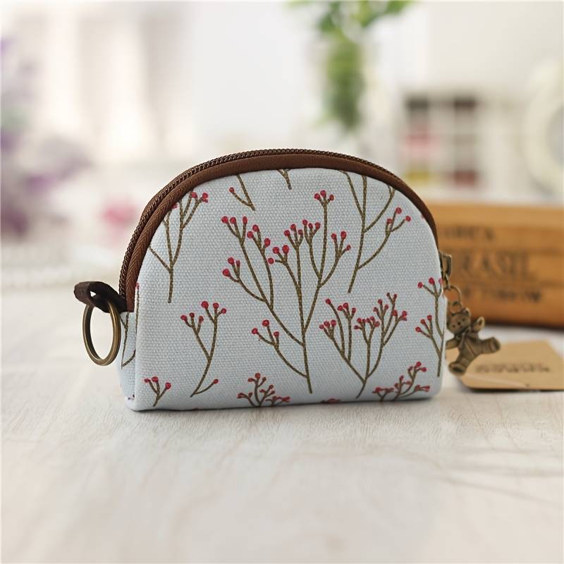 1pc Women's Cute Cartoon Cat Print Canvas Clutch Wallet Zippered Coin Purse with Animal Design L