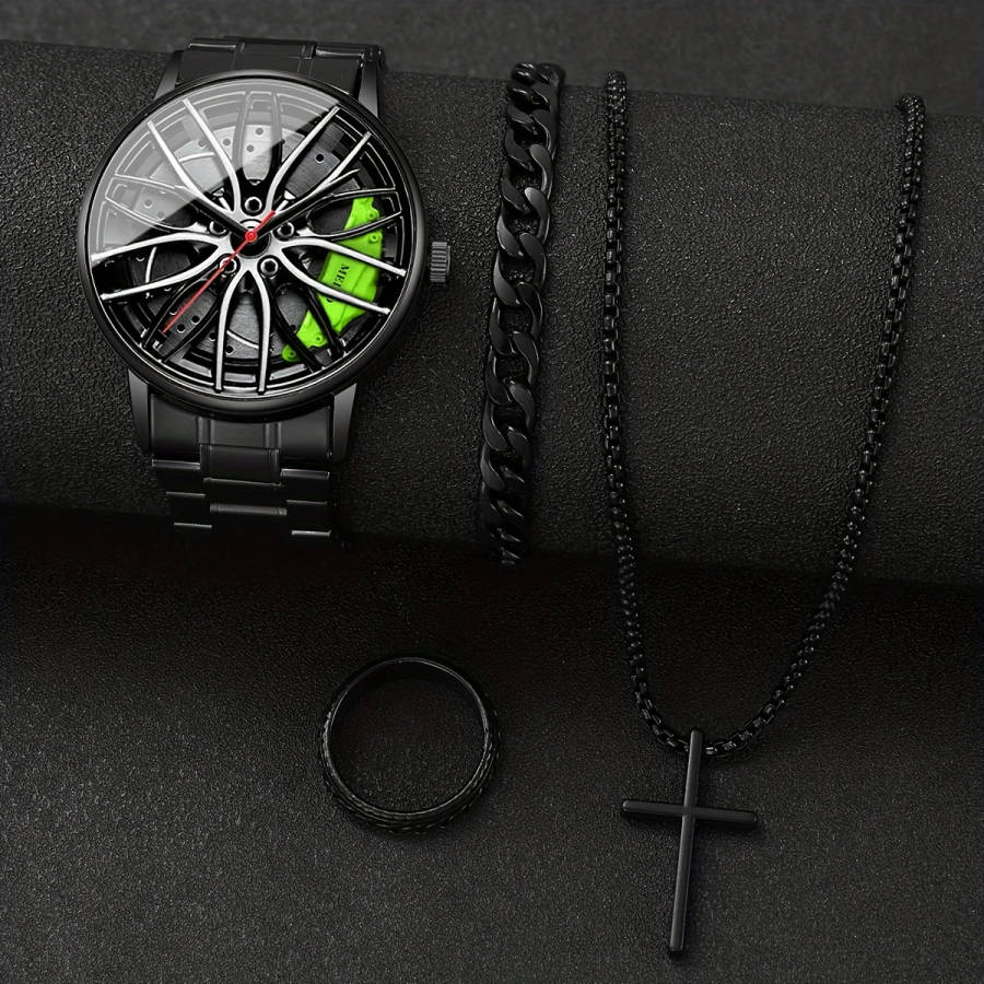 4pcs set Luxury Style Quartz Watch Set with Bracelet Necklace And Ring Does Not Include Watch Box