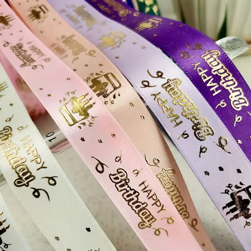 Classic Happy Birthday Print Polyester Ribbon Black