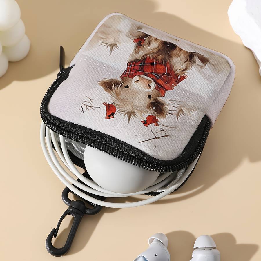 1pc 1pc Bird Necktie Calf Pattern Printed Coin Purse with Buckle and Zipper Pocket Multifunctiona