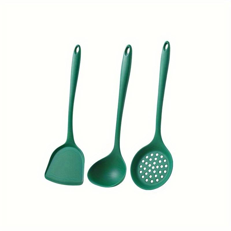 3pcs dark green silicone kitchenware set silicone spatula spoon slotted spoon heat resista
