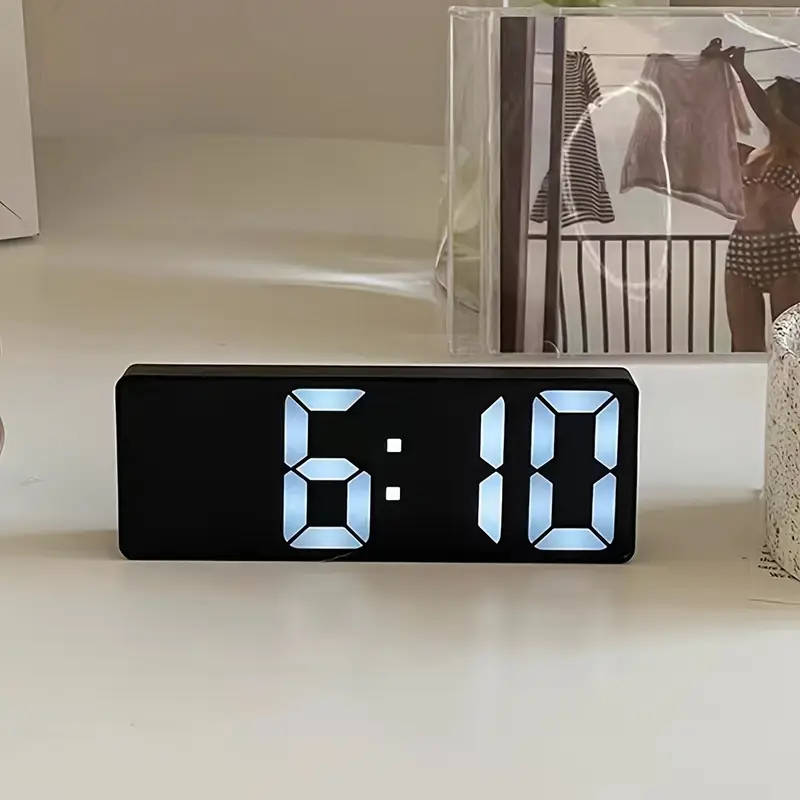 1pc Modern LED Mirror Table Alarm Clock Digital Display with Snooze Function USB Powered Rectangle D