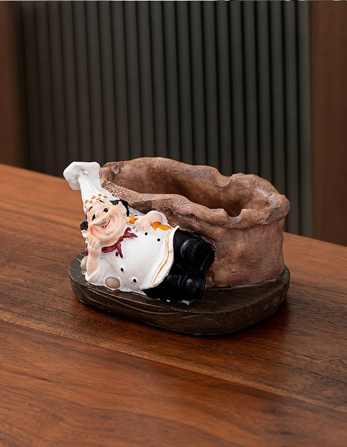 1pc Vintage Chef Ashtray Resin Food-Themed Oval Shape No Power Needed Home Kitchen Deco