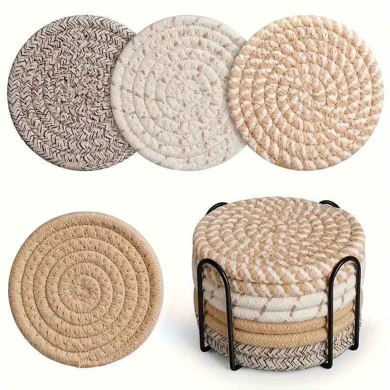 8pcs Chic Woven Placemat Set Heat-Resistant Anti-Scald Coasters for Pots Plates Light & Dark Color S