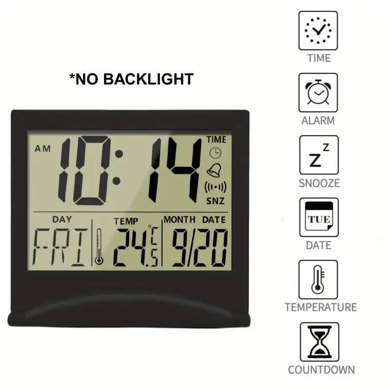 1pc Digital Travel Alarm Clock Foldable Calendar Temperature Timer LCD Clock With Snooze Mode Large