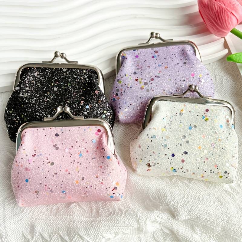 1pc Festive Glitter Mini Pouches 4 Colorful Sparkly Coin Purses with Zipper Closure Perfect for