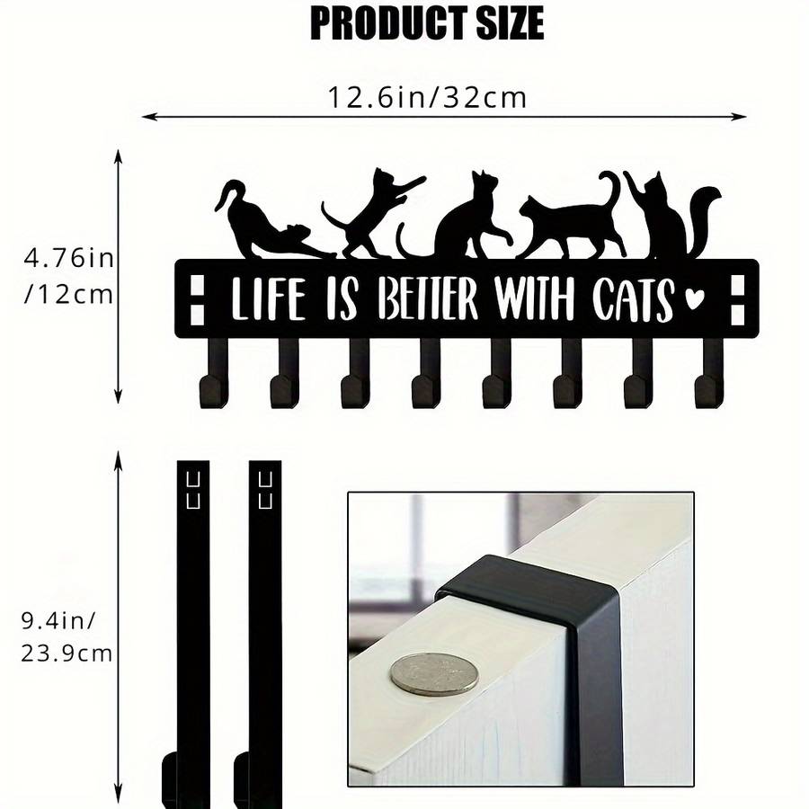 HELLOYOUNG Contemporary Metal Over the Door Cat Hooks Black Decorative Towel Coat Rac