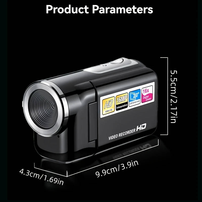 1pc DV Camera with 5.08cm HD IPS Screen 720p Video Capture 8x Digital Zoom Compact Portable Video