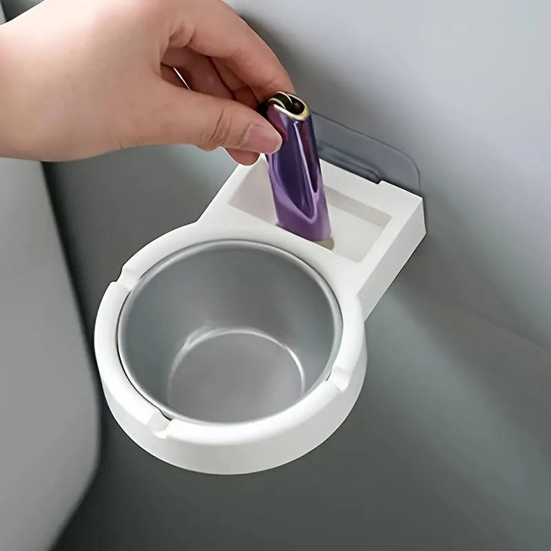 1pc Wall-Mounted No-Drill Bathroom Ashtray Contemporary Circular Plastic Design Space-Saving
