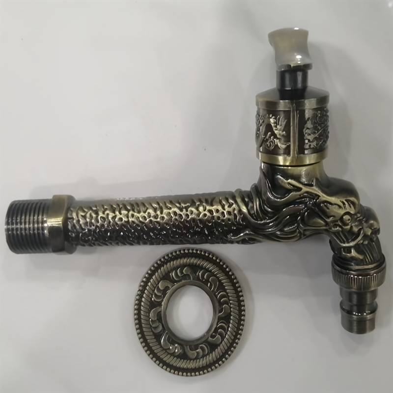 1pc Vintage European-Style Long Green Dragon Faucet Single Cold Wall-Mounted for Washing Machines