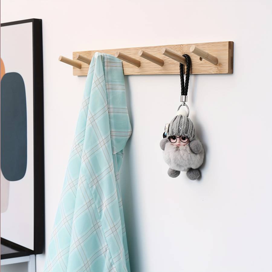 Wall-Mounted Coat Racks Bamboo Clothes Towel Hat Handbags Key Coat Hooks for Living Room Bedroom Ent