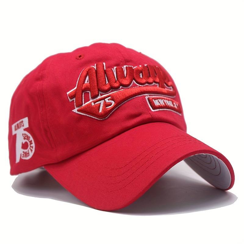 1pc Vintage Washed Cotton Baseball Cap with Embroidered Letters "ALWAYS 75 NEW YORK" Adjustab