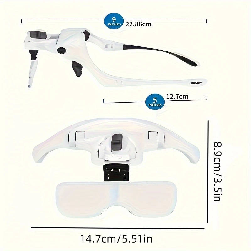 1pc Head Magnifier Hands-Free LED Magnifying Glass High Definition 5 Interchangeable Zoom Levels 1.0