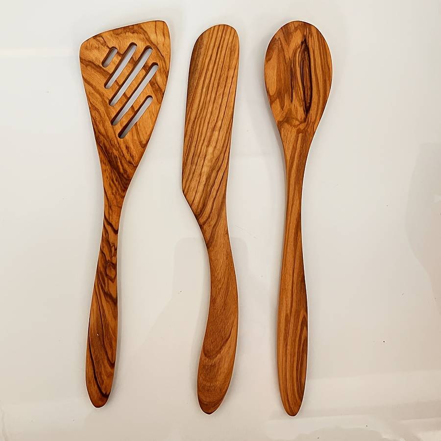 22.8Cm Professional Three-Piece Set Olive Wood Kitchenware Set   Anti-Scalding Frying Spatula
