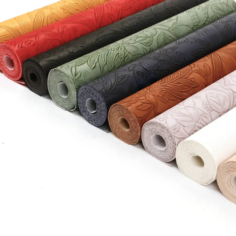 1 11.75 x 53.5 inch Leaf and Flower Embossed Faux Leather Fabric Roll Purple