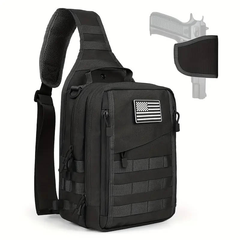 1pc Tactical Sling Bag Backpack for Men Nylon Sports Style Solid Color Normal Waterproof