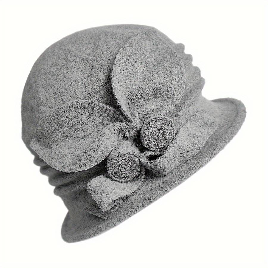 1pc Vintage Wool Autumn Winter Women's Hat with Double Roll Butterfly Decoration