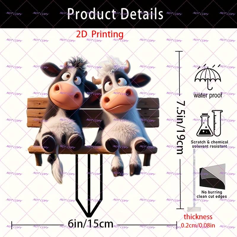 1pc 2D Flat  Printing Acrylic Gentle Cow Charming Outdoor Decoration Suitable for Patio Lawn V