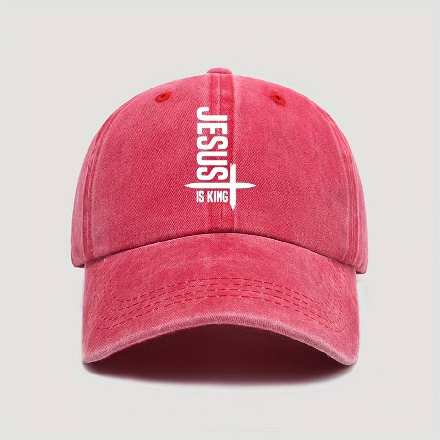 1pc Jesus Is King Print Unisex Baseball Cap 100% Cotton Washed Denim Adjustable Dad Hat with Lightw