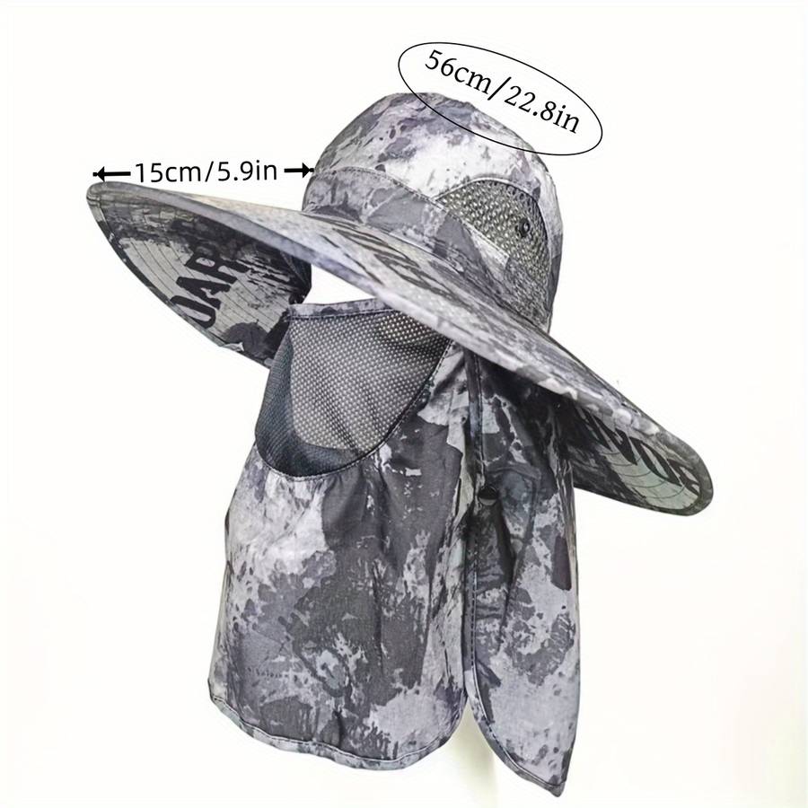 1pc A Men'S Ink Print Full-Face Breathable Sun Hat with Neck Coverage a Removable Bucket Hat Suita