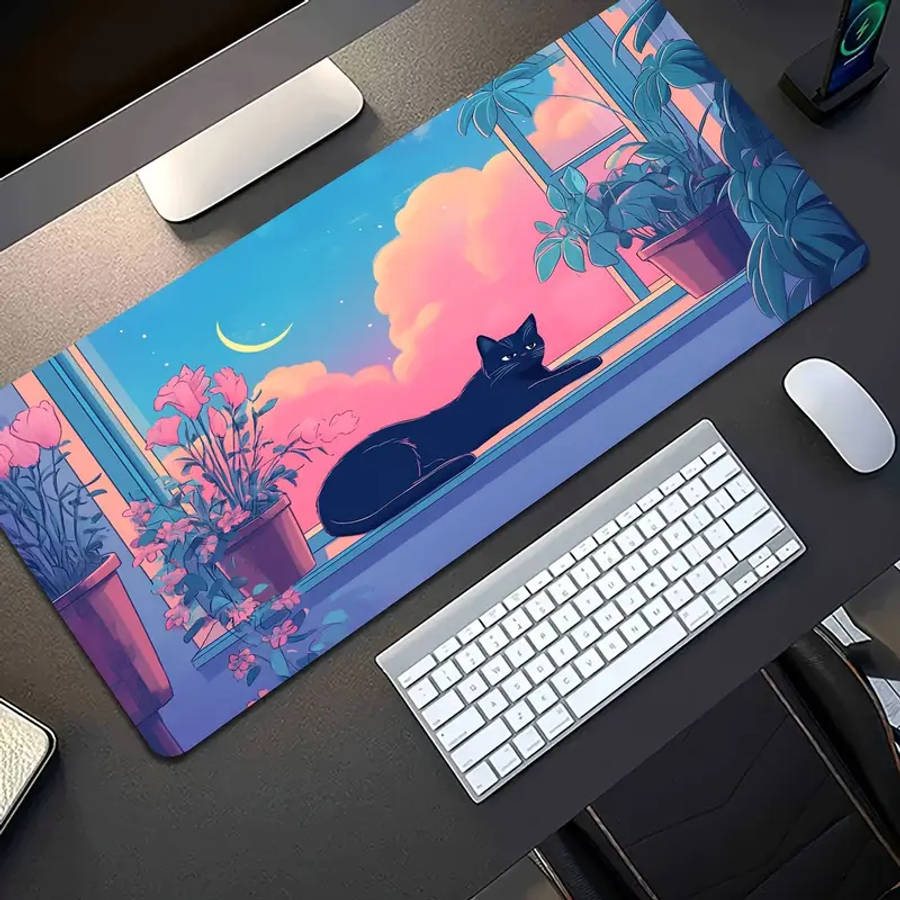 1pc 40x90cm Window Cat Floral Rubber Non-Slip Mouse Pad Office Desk Accessory