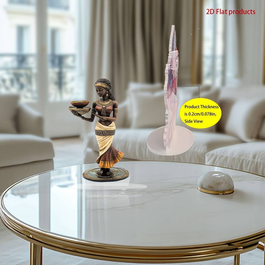 1pc 2D Flat  Elegant Bohemian African Lady Statue with Golden Accents  Acrylic Crystal Decoration In