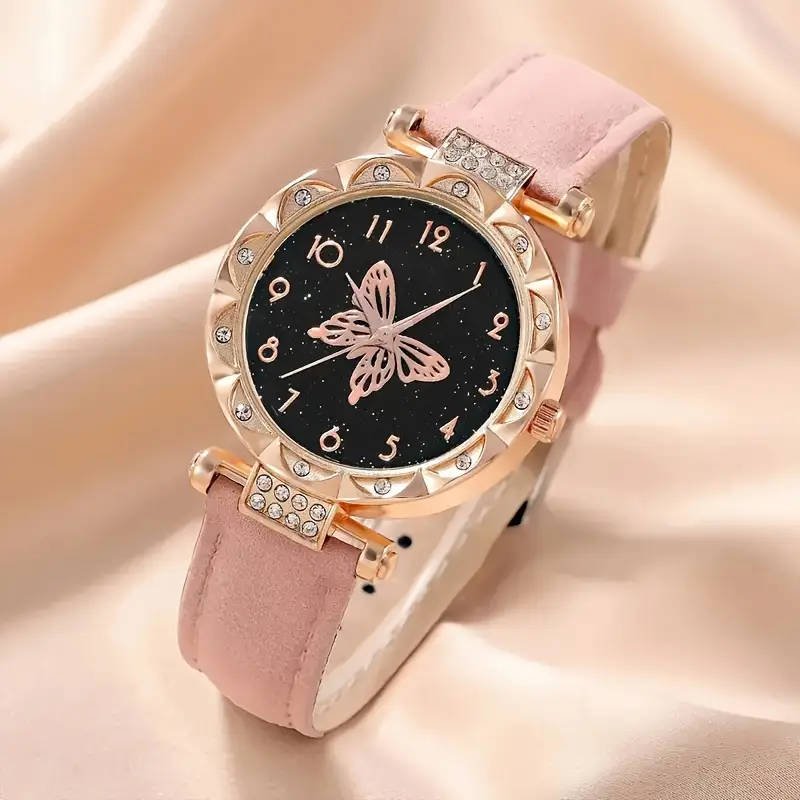 6pc Pink Butterfly Elements Quartz Wrist Watch