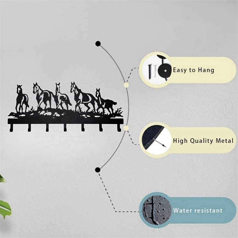 5-Horse Metal Wall Art HooksStylish Key Coat and Bag Holder for Living Room Office or Bathroo