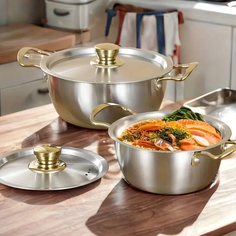 Stainless Steel Gold Bead Gold Ear Noodle Pot Three-Piece Set
