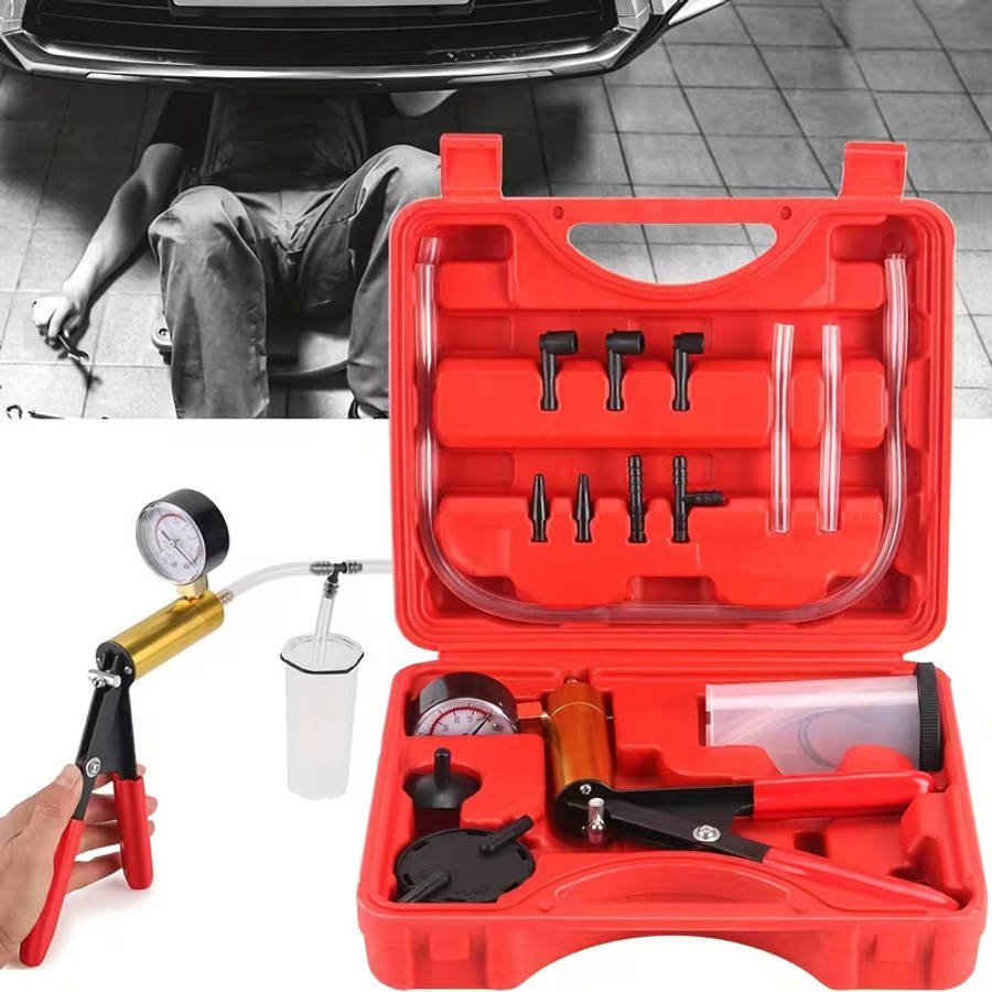 16pcs Brake Bleeder Kit Handheld Vacuum Pump Tester with Adapters for Automotive