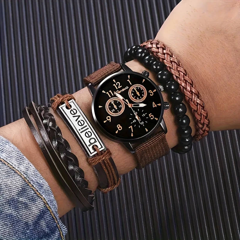 5pcs Fashion Quartz Watch Classic Bracelet Set Perfect for Valentine's Easter Ramadan