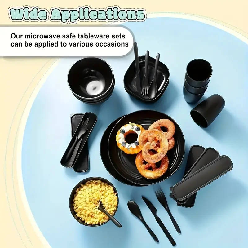 32 Piece Plastic Dinnerware Set Unbreakable, Lightweight Dinnerware Sets for 4