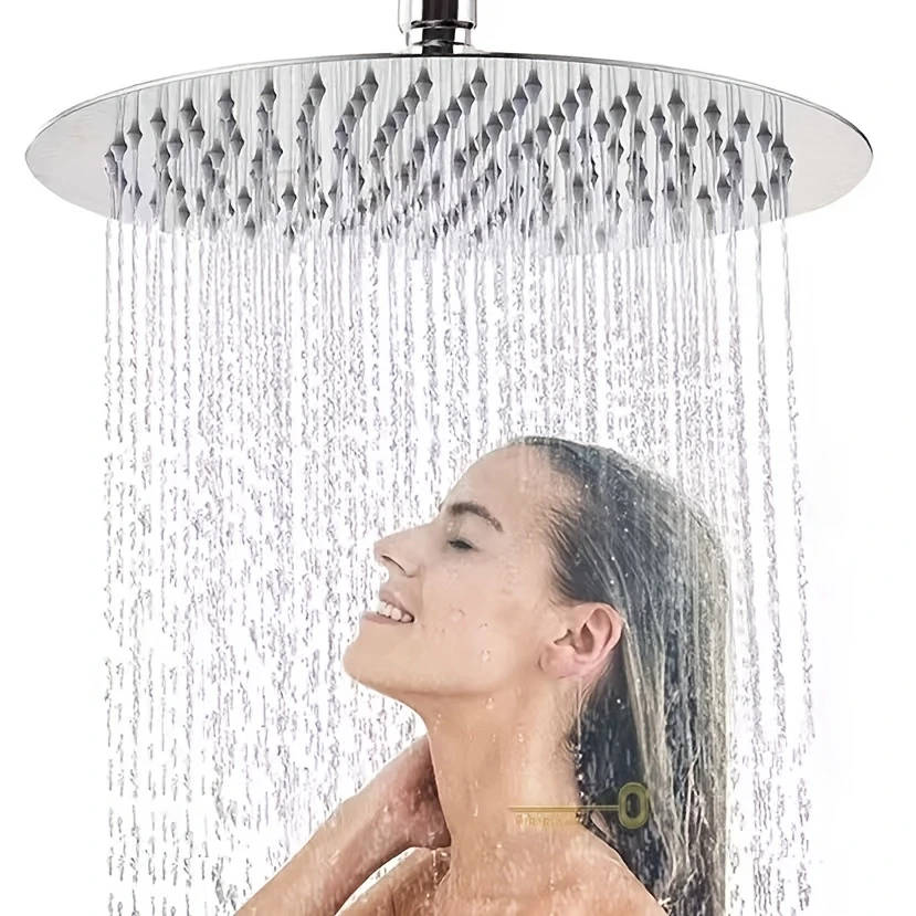 1pc High-Pressure Stainless Steel Shower Head 20cm Silicone Nozzle Enhanced Water Flow Easy Installa