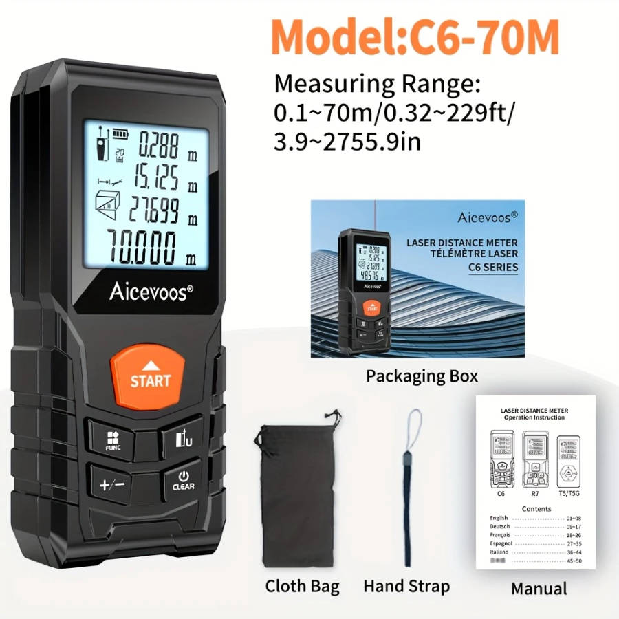 1pc High Accuracy Laser Distance Meter 70m Electronic Ruler Laser Measure Battery Power