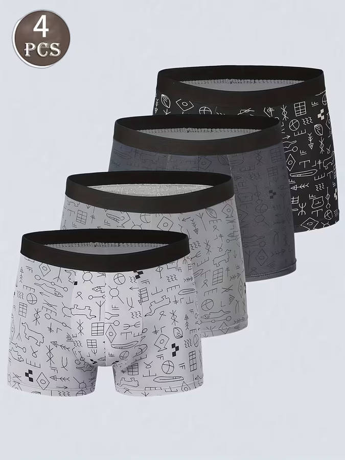 4Pcs Mens Cotton Boxer Shorts Soft Breathable Underwear Size L