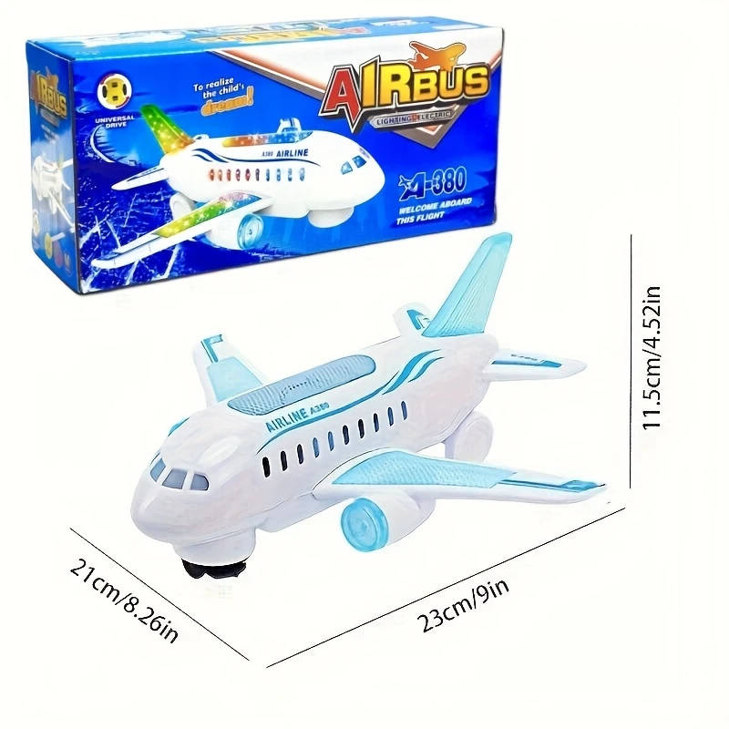 1pc Kids Glowing LED Electric Airplane Toy ABS Material Music and Sound Effects Battery Powered Hori