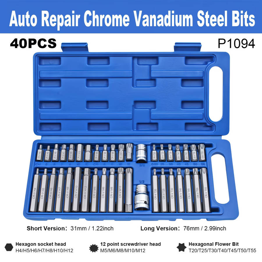 40pcs Torx Star Spline Hex Socket Bit Set