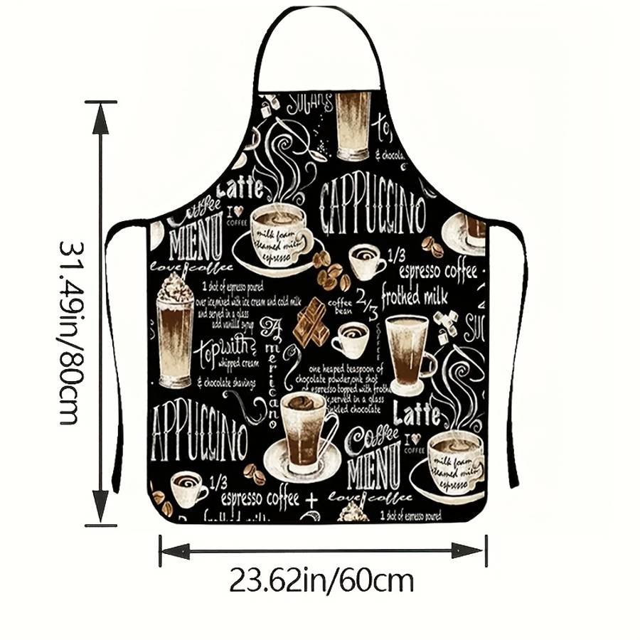 1pc Coffee-Themed Apron Black Polyester Colorful Espresso Latte Design Perfect for Home