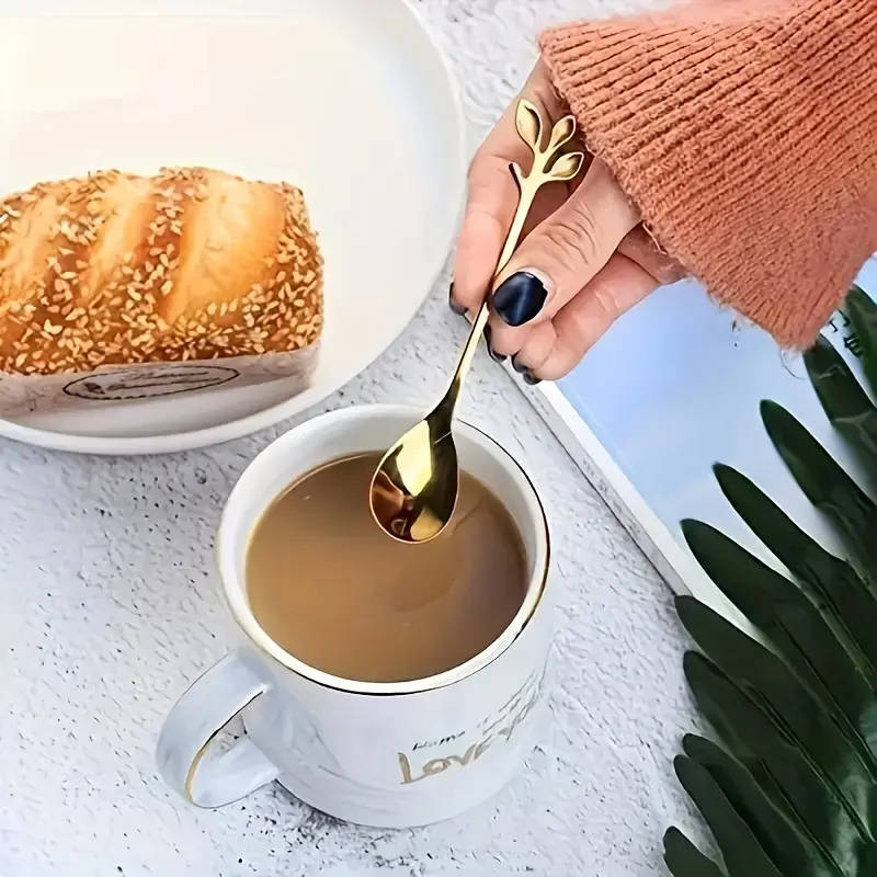 Stainless Steel Golden Leaf Spoons Set x 5
