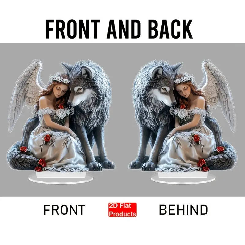 1pc 2D Plane Acrylic Angel And Wolf Desktop Decoration Unique Desktop Decoration Artistic Decoration