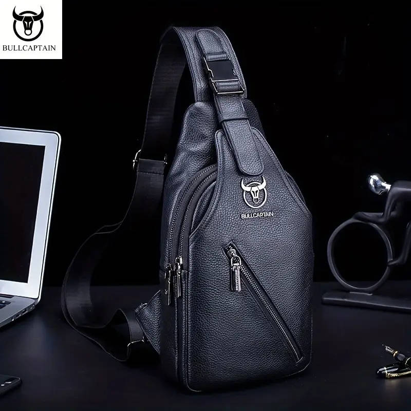 Men's Multi-layer Satchel Bag Genuine Cowhide Leather Sling Bag For Daily Use Multi-functional Shoul