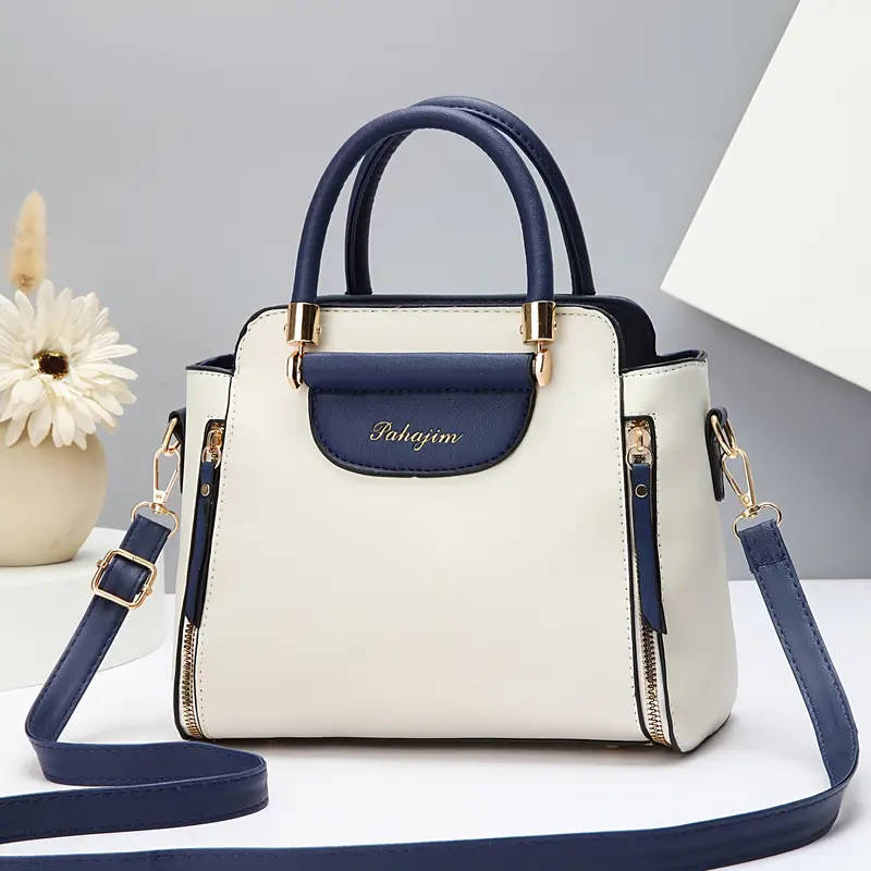 1pc Elegant Faux Leather Handbag for Women Large Capacity Shoulder Bag with Fixed Strap Solid