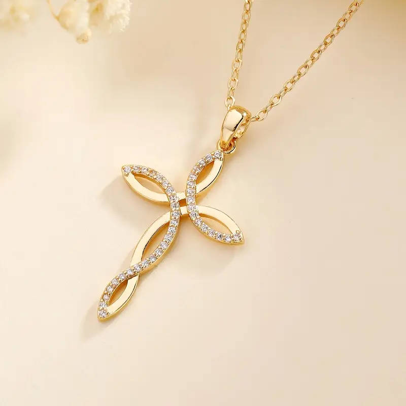 Gem Inlaid Cross Pendant Necklace